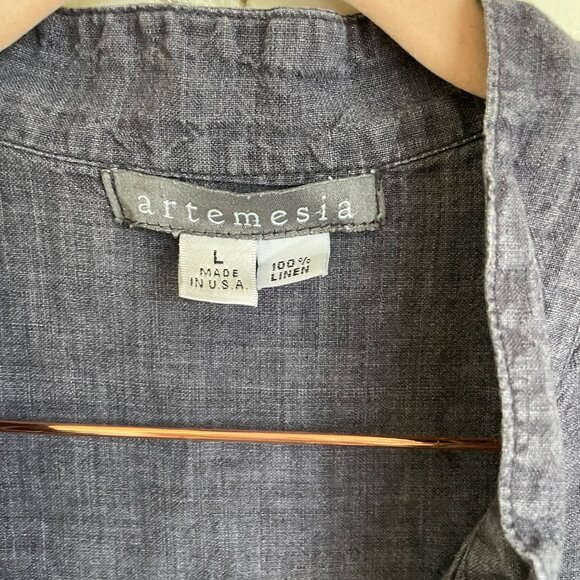 artemesia | Charcoal Gray Linen Collar Dress Large - Picture 3 of 6